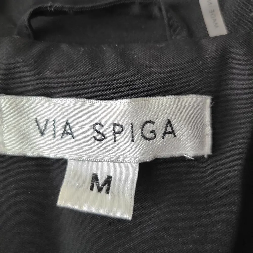 Via Spiga Black Single Breasted Mid-Length Trench Coat Size Medium Pockets Lined